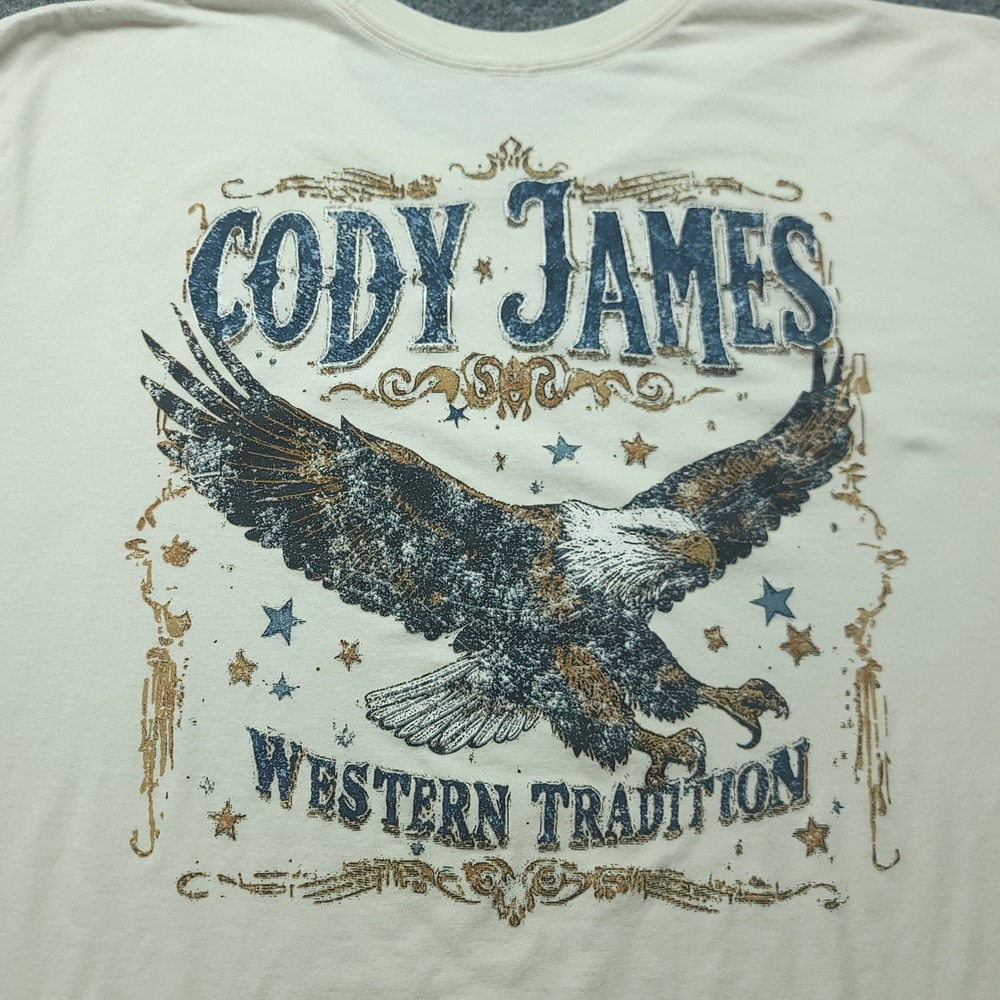 Cody James Western Tradition Eagle Graphic T-Shirt Mens XL Cream Distressed